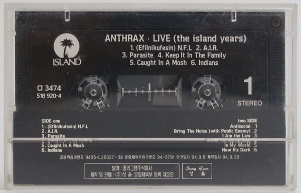 Anthrax - Live The Island Years Album Korean Cassette Tape Korea
