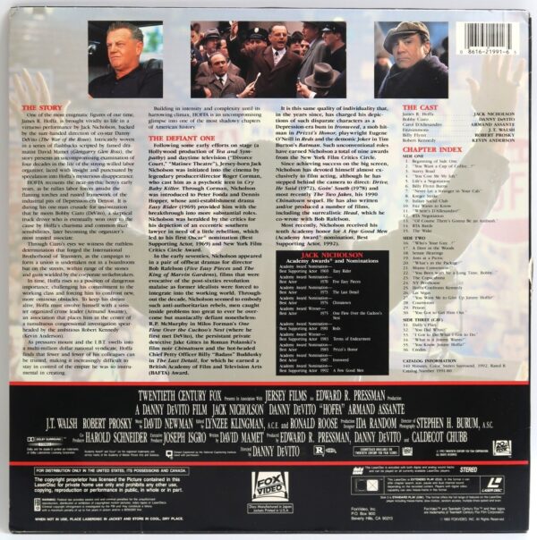 Hoffa (1992) Jack Nicholson Signed Laserdisc LD Sleeve Only Autograph
