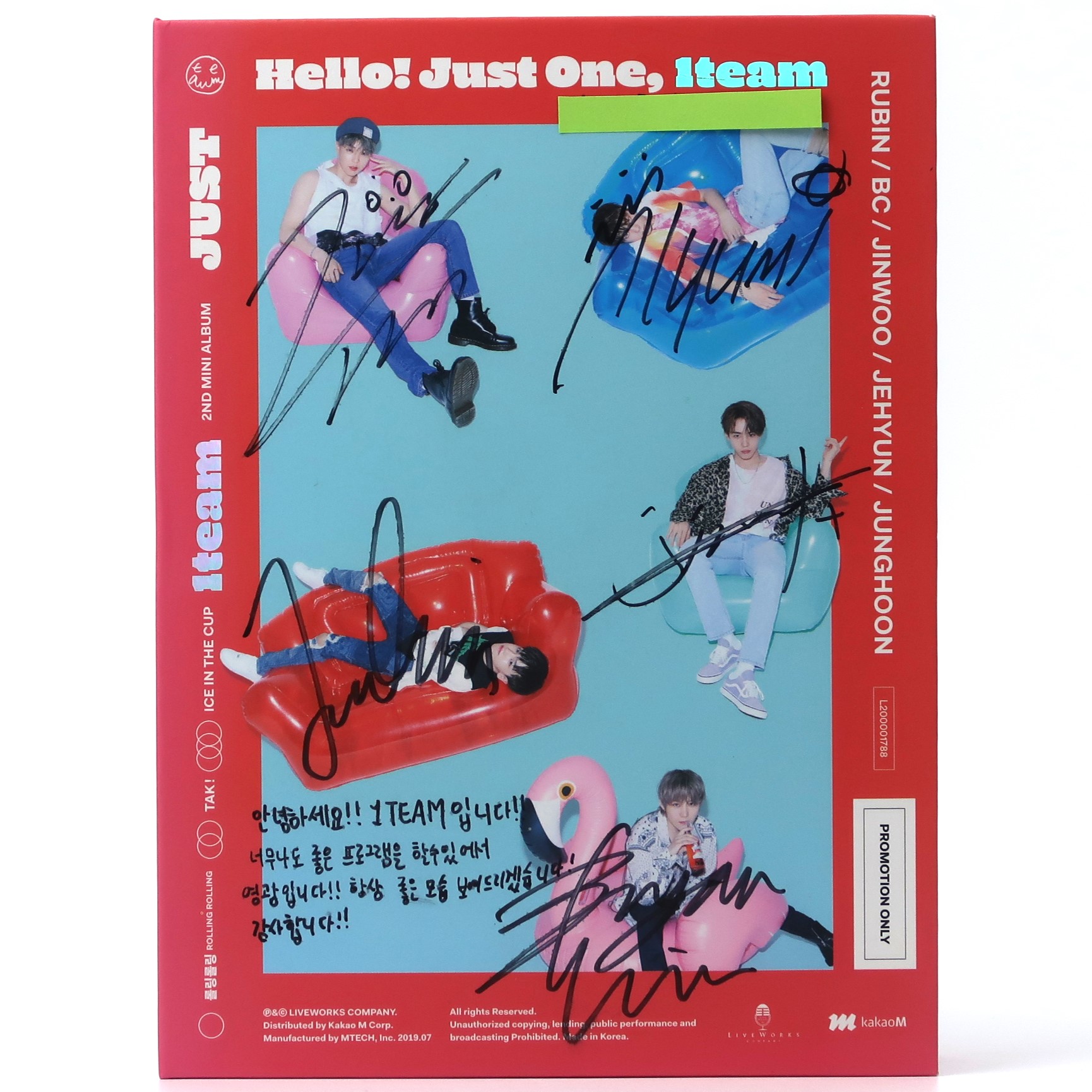 IMG_7515 1TEAM - Just Signed Autographed + Message CD Album Promo K-Pop 2019