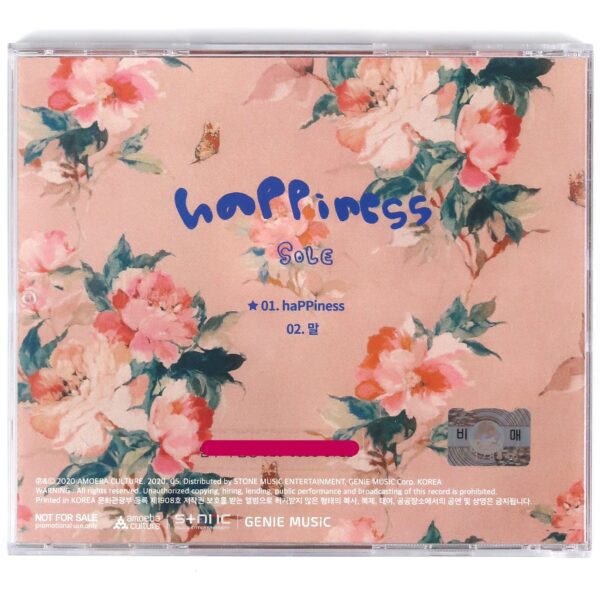 Sole - Happiness Signed Autographed Single Album Promo CD 2020 쏠 K-Pop R&B