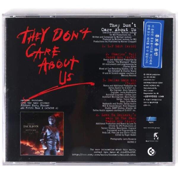 Michael Jackson - They Don't Care About Us Korean Promo CD Album Korea