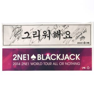 2NE1 Signed Autographed Slogan Banner Blackjack 2014