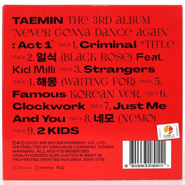 Taemin - Never Gonna Dance Again: Act 1 [Suspect Ver.] Album CD No PC Shinee