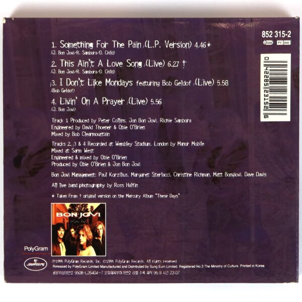 Bon Jovi - Something For The Pain Korean Single Album CD Korea