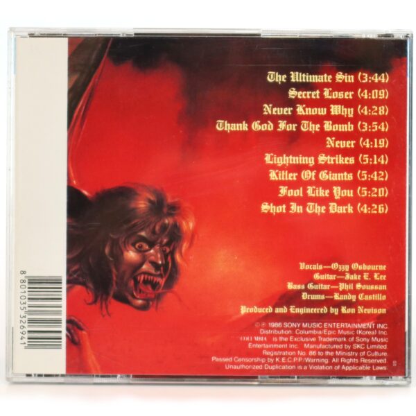 Ozzy Osbourne - The Ultimate Sin Korean CD Album Korea
